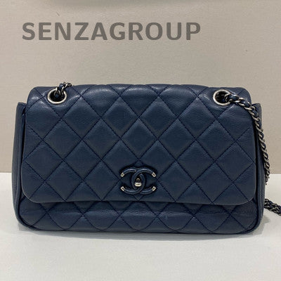 Chanel Cuba Quilted Chain Shoulder Bag Blue Silver Classic Women's