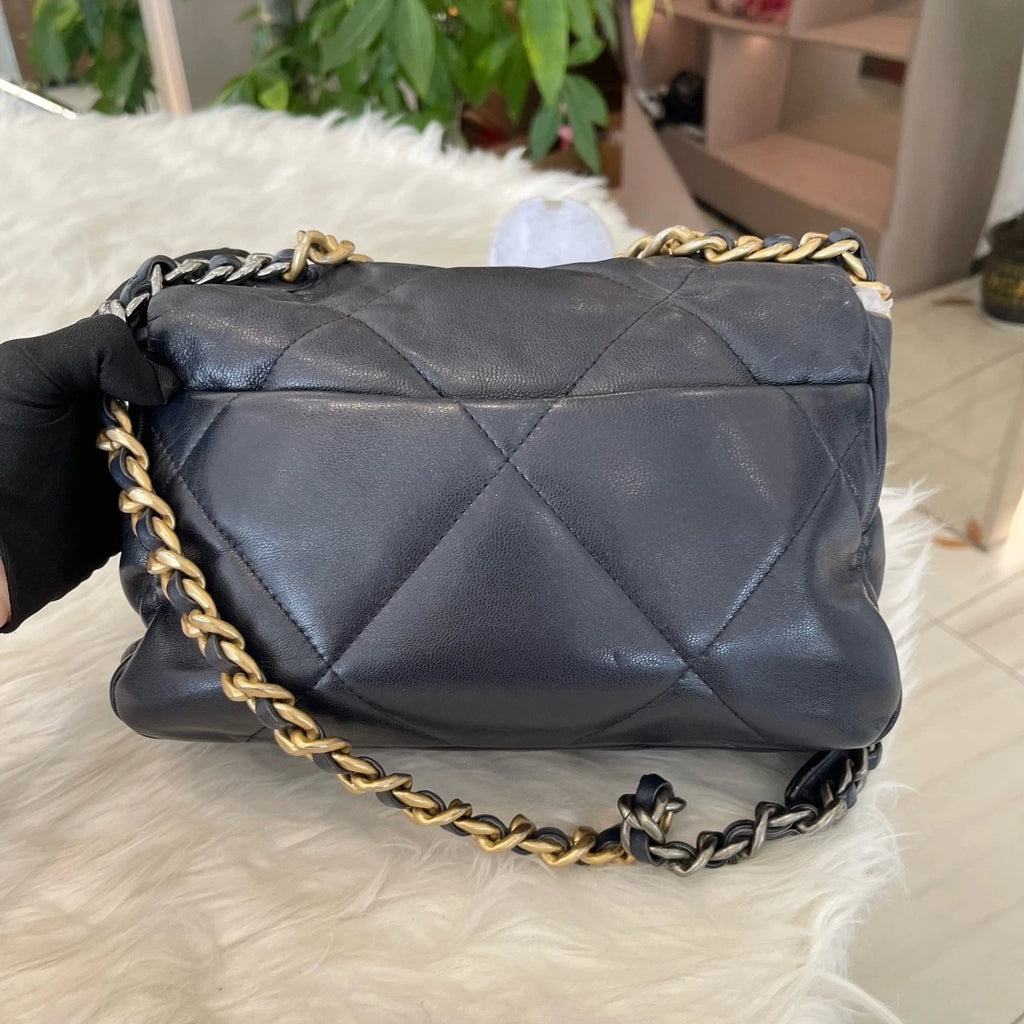 Chanel 19 Small Chain Shoulder Bag Black Gold Classic Women's