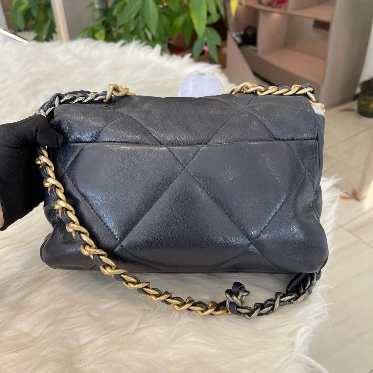 Chanel 19 Small Chain Shoulder Bag Black Gold Classic Women's