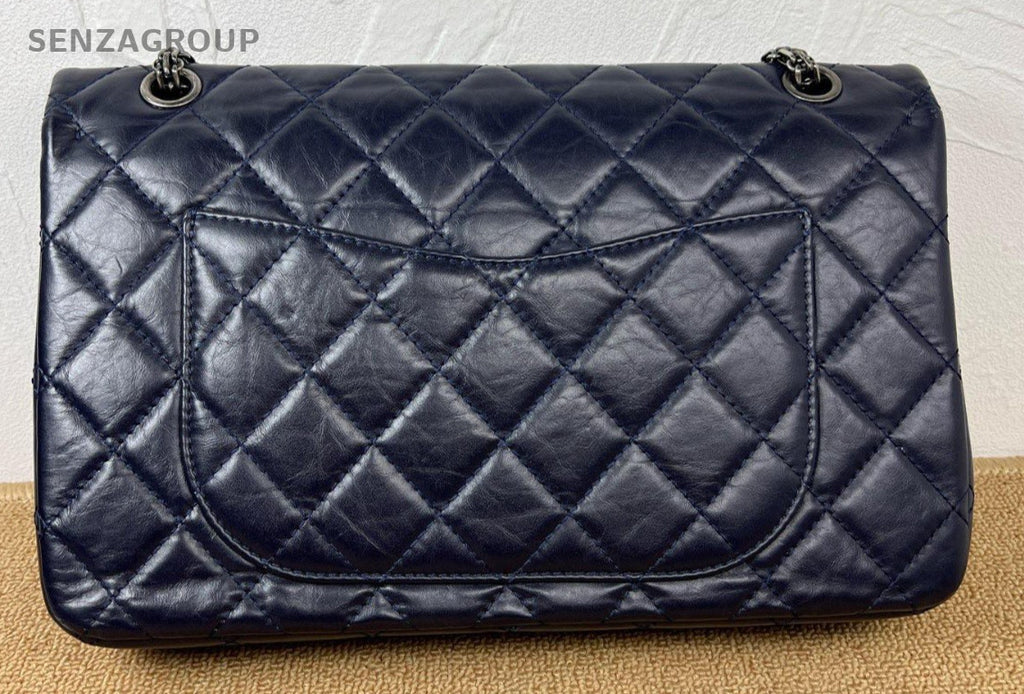 Chanel 2.55 Diamond Pattern Chain Shoulder Bag Black Silver Women Classic
