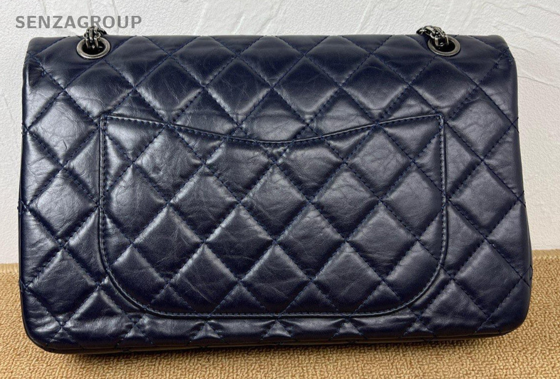 Chanel 2.55 Diamond Pattern Chain Shoulder Bag Black Silver Women Classic