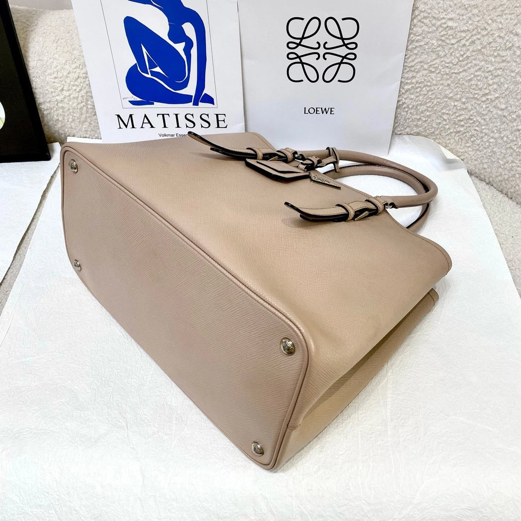 Prada Double Beige Classic Tote Handbag Crossbody Bag For Women