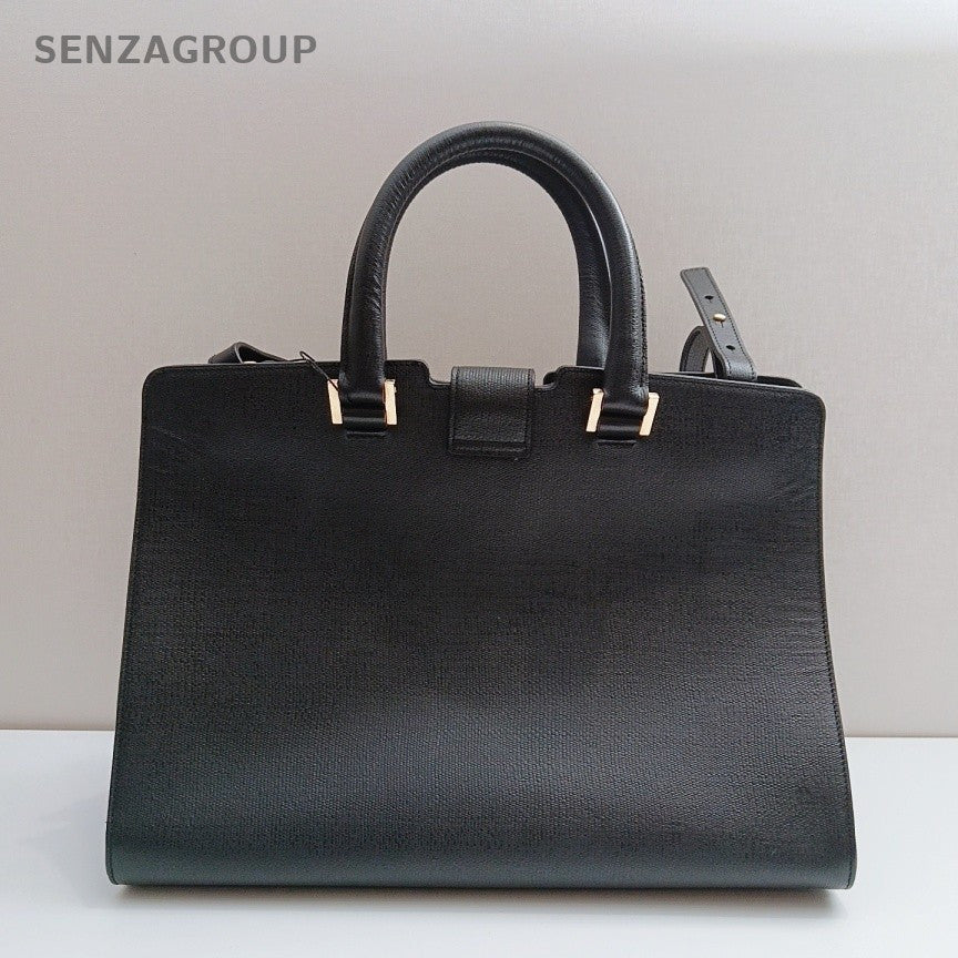 Saint Laurent Y Cabas 2Way Top Handle Bag Crossbody Black Gold Women Classic