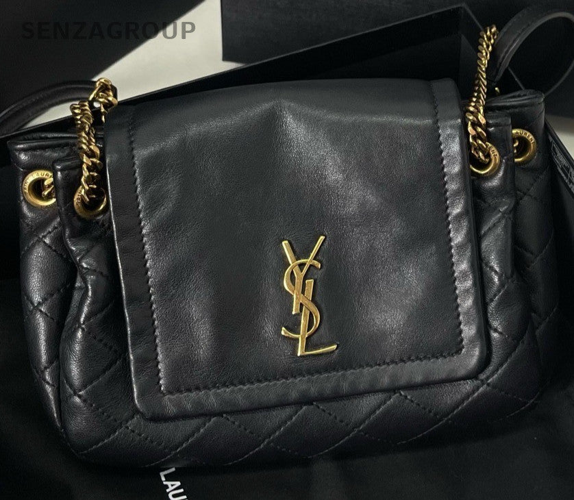Saint Laurent Nolita 2Way Chain Shoulder Bag Crossbody Black Gold Women Classic
