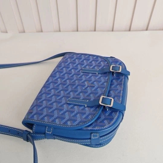 Authentic Goyard Blue Canvas Belvedere Small Crossbody Bag Excellent