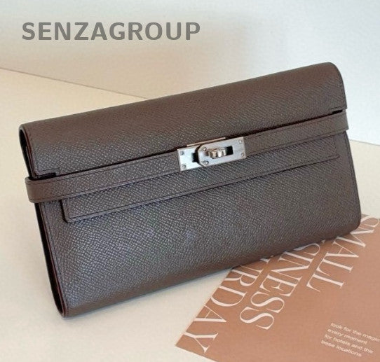 Hermes Kelly Long Wallet Clutch Gray Silver Used Women Classic
