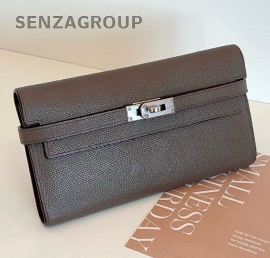 Hermes Kelly Long Wallet Clutch Gray Silver Used Women Classic