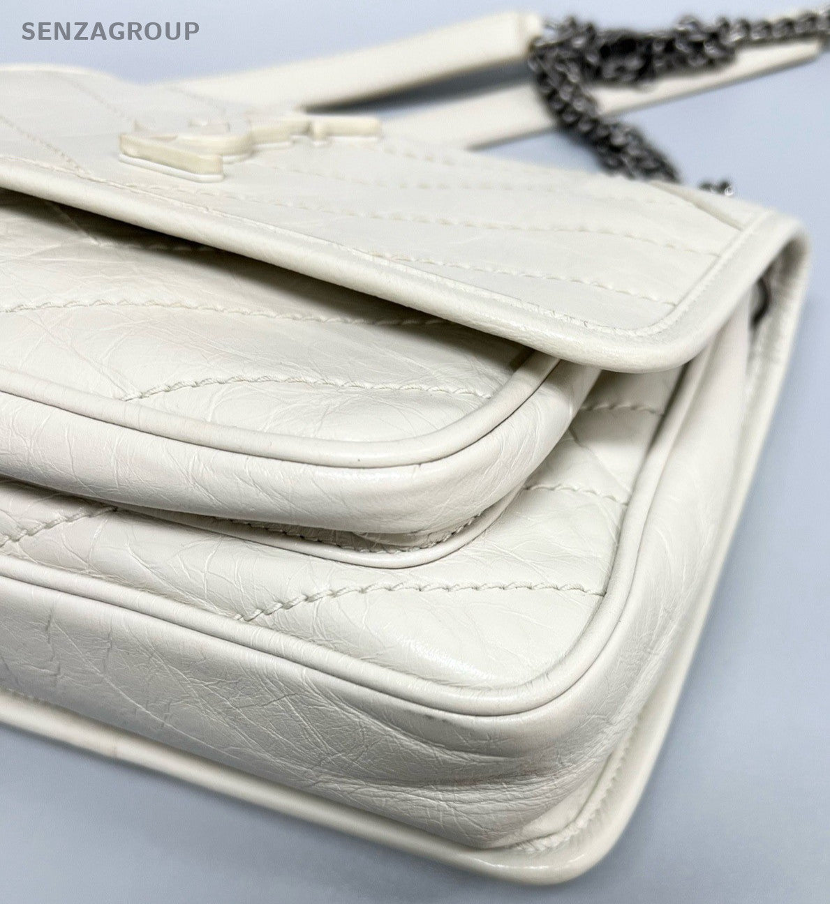 Saint Laurent Niki Baby Chain Shoulder Bag White Silver Used Women Classic