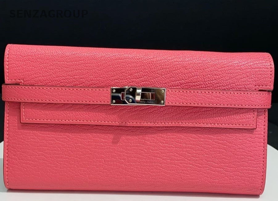 Hermes Kelly long Lambskin Leather Wallet Kelly Togo Pink Women Designer