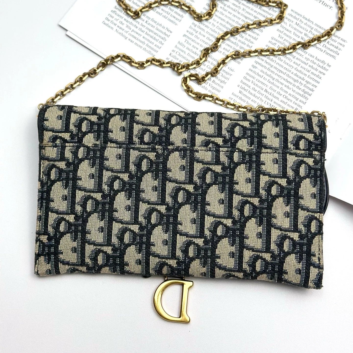 Christian Dior WOC Oblique Canvas Gold Chain Navy Shoulder Bag Crossbody