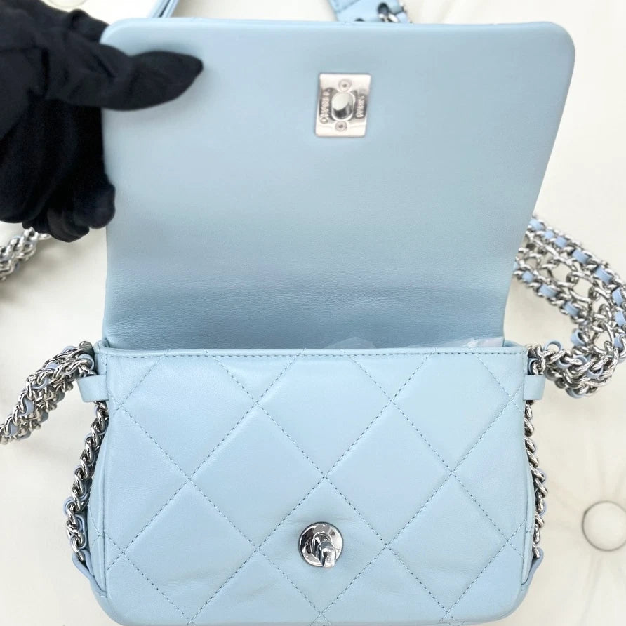 Chanel Chain Lambskin Shoulder Crossbody Bag Blue Silver Hardware Women S