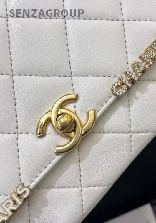 Chanel Chain Diamond Shoulder Bag Crossbody White Gold Diamond Women Classic