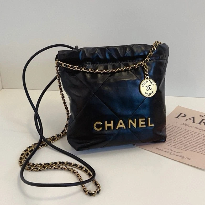 Chanel 22Bag Mini Chain Shoulder Crossbody Black Gold Women Classic