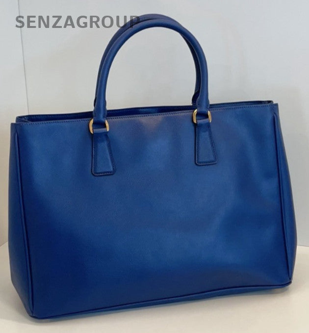 Prada Calfskin Top Handle Bag Blue Gold Used Women Classic Designer