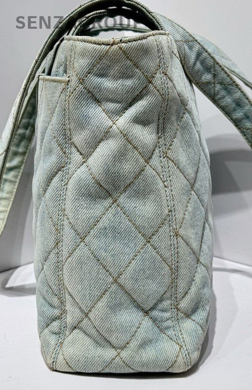 Chanel Tote Vintage Shoulder Bag Blue Used Women Diamond Classic