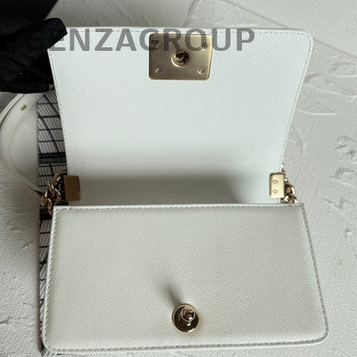 Chanel White Gold Small Le Boy Quilted Shoulder Crossbody Bag Classic