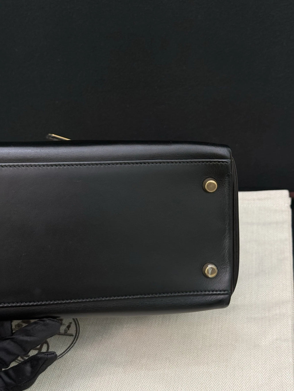Hermes Kelly32 Box Top Handle Bag Crossbody Women Black Gold Classic Fashion