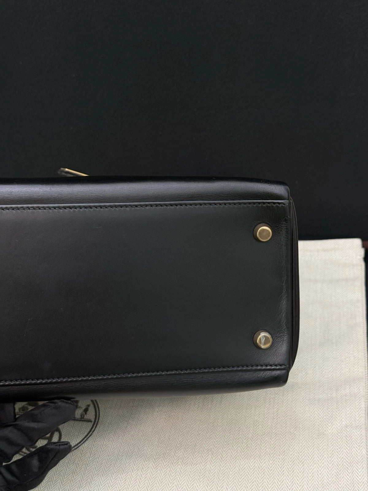 Hermes Kelly32 Box Top Handle Bag Crossbody Women Black Gold Classic Fashion