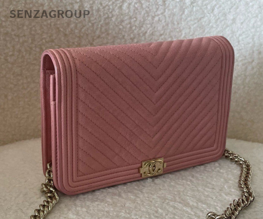 CHANEL Leboy V-shaped pattern Lambskin Chain Shoulder bag Pink Gold Women