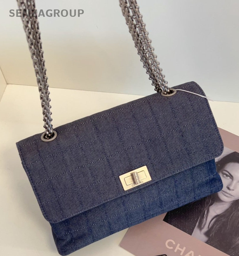 CHANEL 2.55 Denim Chain Shoulder bag Crossbody Women Blue