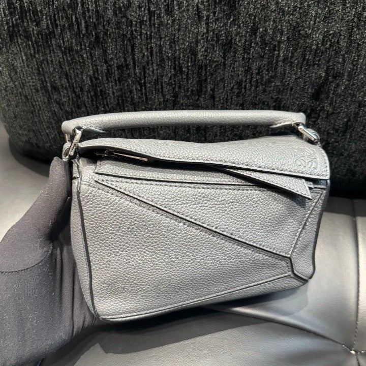 Loewe Puzzle Mini Top Handle Shoulder Crossbody Bag Gray Silver Women D