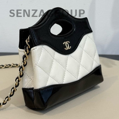 Chanel Black White Mini Quilted Flap Bag Gold Hardware Classic Women