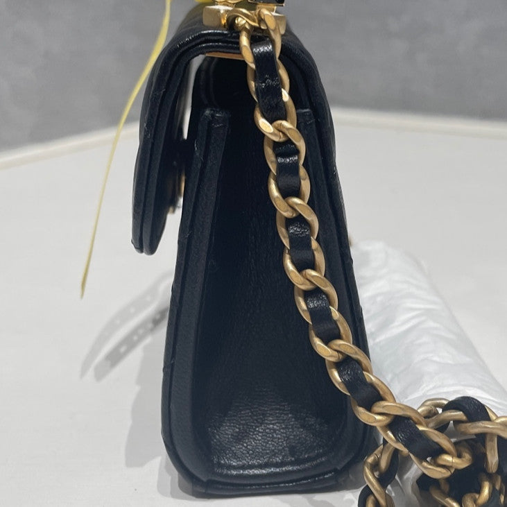 Chanel Kelly Mini Quilted Black Gold Chain Crossbody Bag