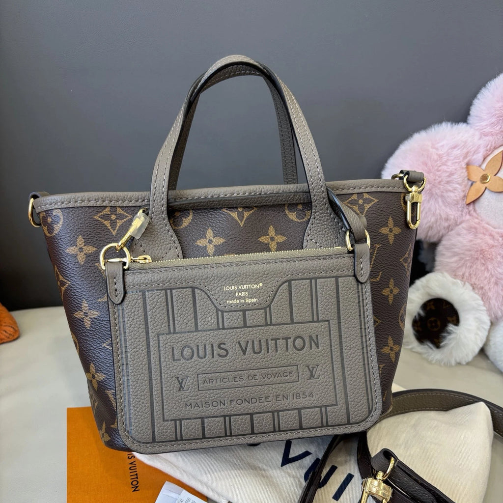 Louis Vuitton Neverfull Brown Gold Shoulder Bag Top Handle Excellent