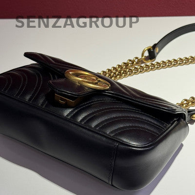 Gucci Black Gold Marmont Chain Shoulder Crossbody Bag Classic Women