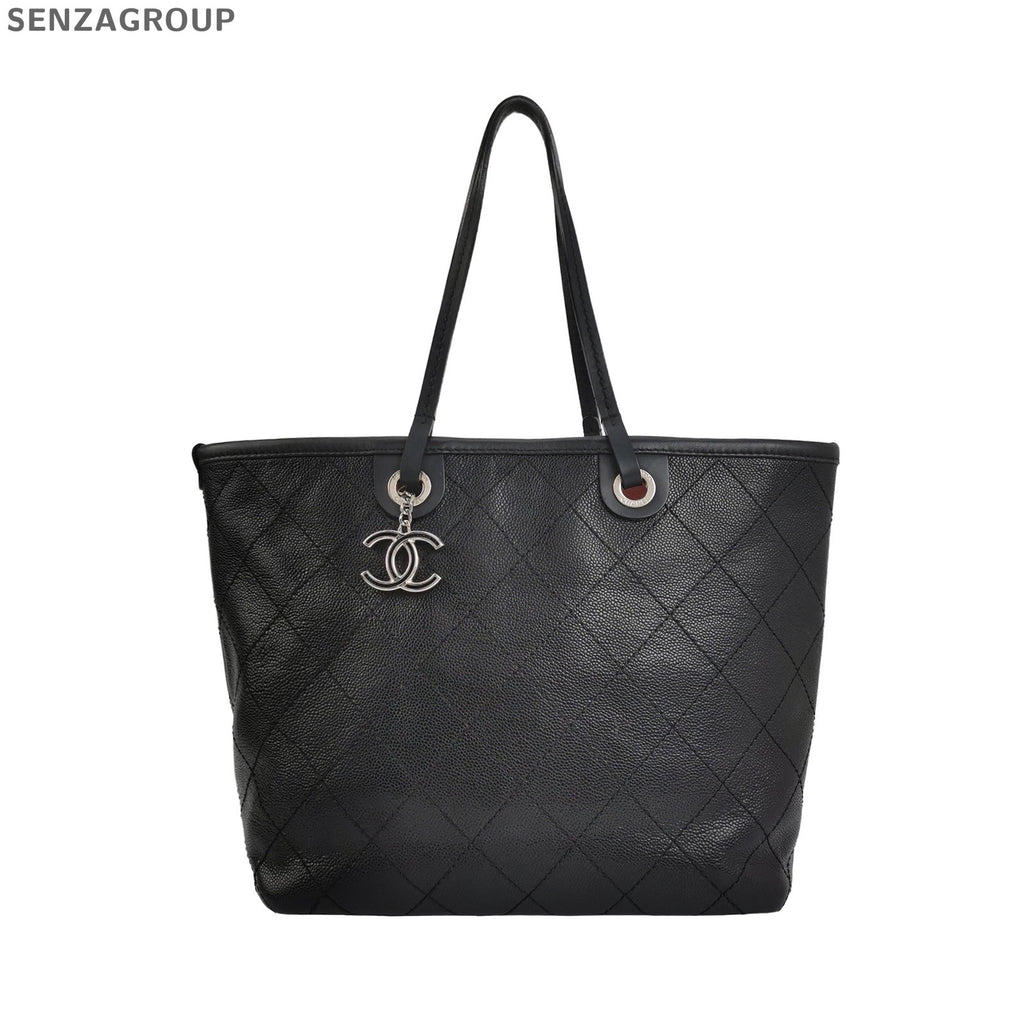 Chanel Black Silver Tote Bag Quilted Shoulder Bag Classic Women's
