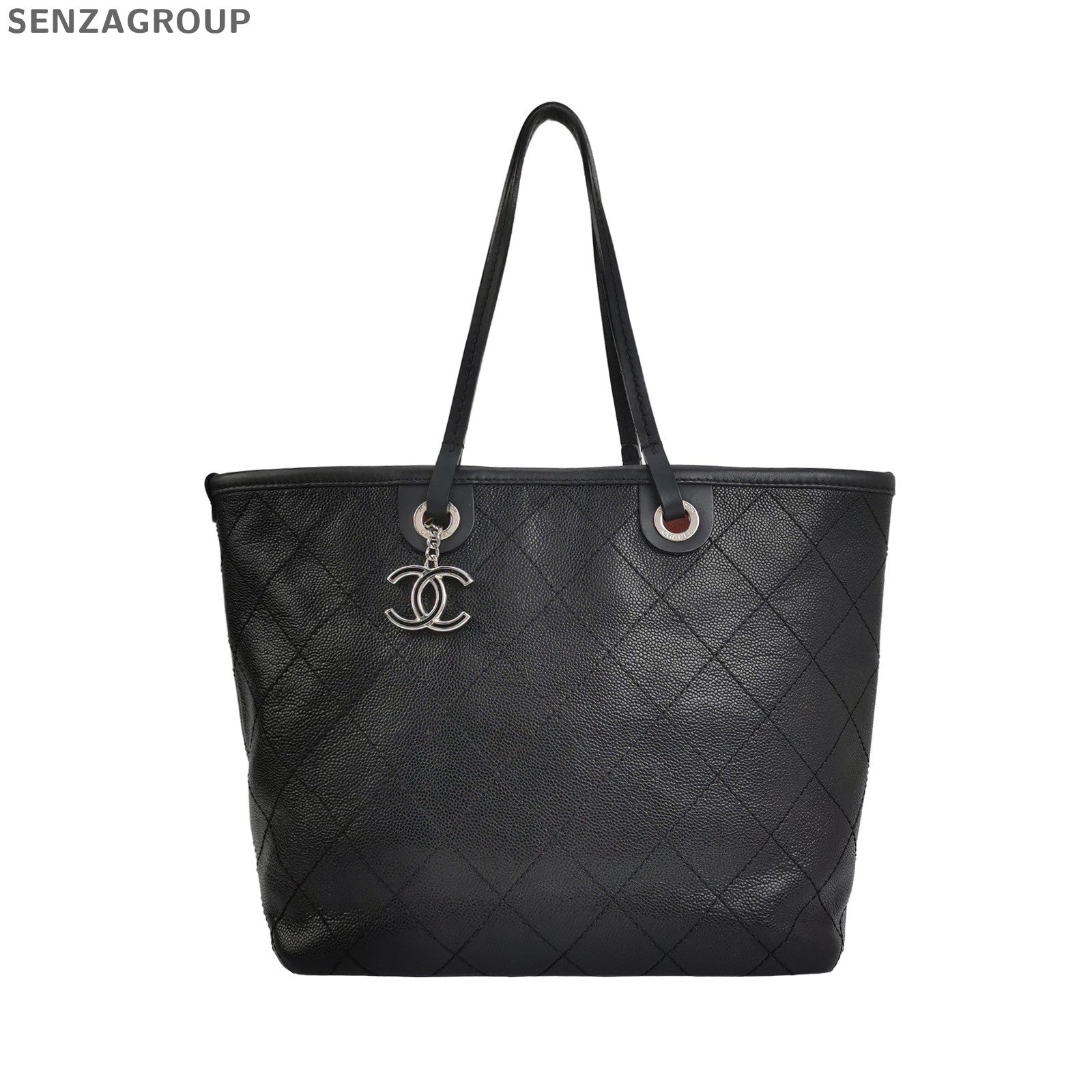 Chanel Black Silver Tote Bag Quilted Shoulder Bag Classic Women's
