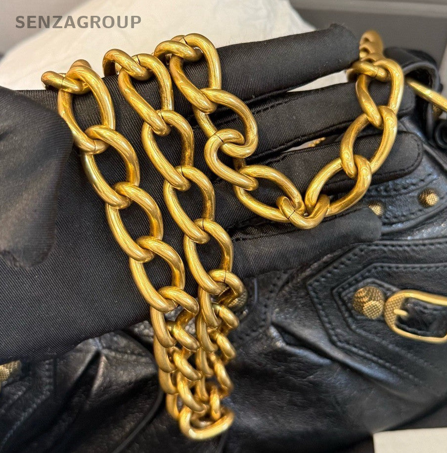 Balenciaga Le City Chain Shoulder Bag Black Gold Women Classic Fashion
