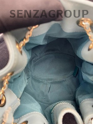 Chanel Blue Quilted Bucket Bag Gold Chain Strap Classic Women's Shoulder Bag