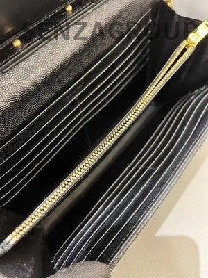 Saint Laurent YSL Caviar V-Pattern Leather Shoulder Crossbody Bag Black Gold