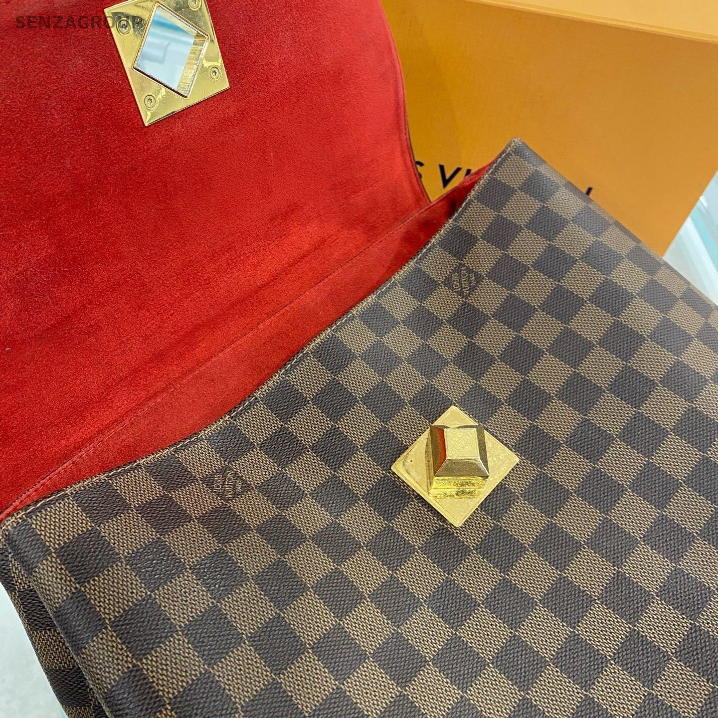 Louis Vuitton Damier Ebene Top Handle 2way Shoulder Handbag Brown