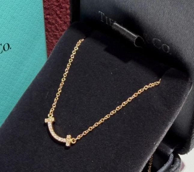Tiffany &amp; Co. Tiffany T Smile Mini Diamond Necklace 18K Pink Rose Gold
