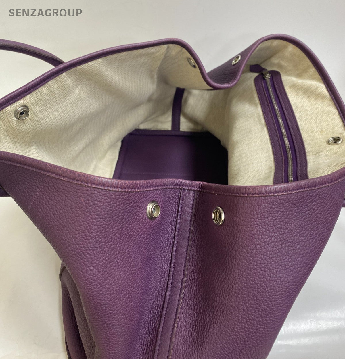 Hermes Garden Party36 Top Handle Bag Purple Silver Used Women Classic Fashion
