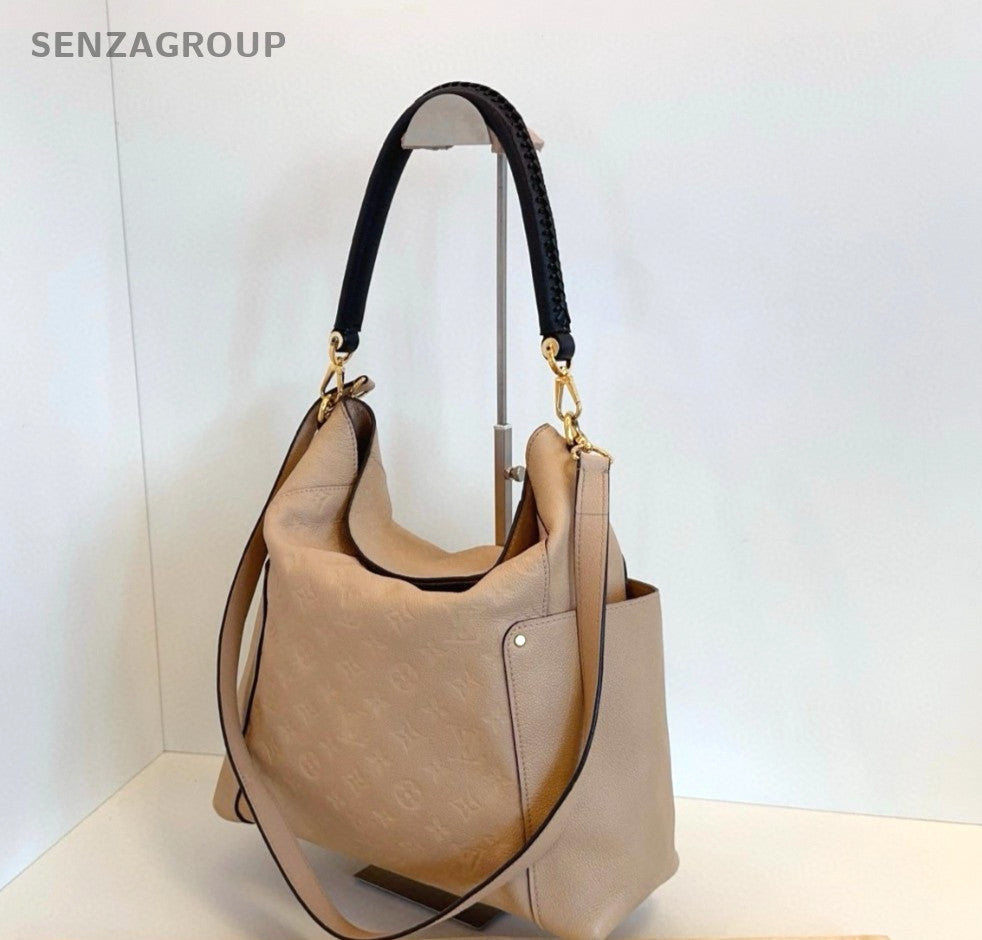Louis Vuitton All-Leather Embossed Melie Hobo Bag Shoulder Bag Women Light Brown