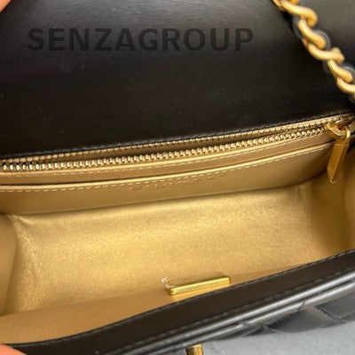 Chanel Quilted Chain Shoulder Bag Black Gold Classic Fashion Women