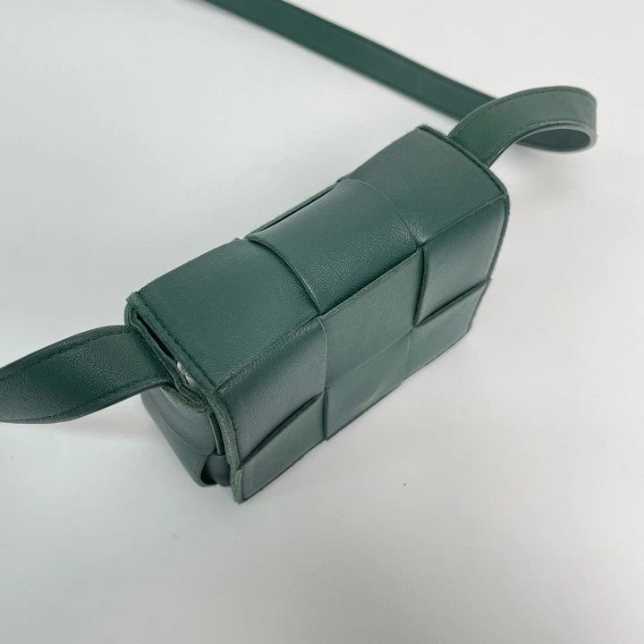 Bottega Veneta Classic Green Mini Woven Crossbody Bag For Women