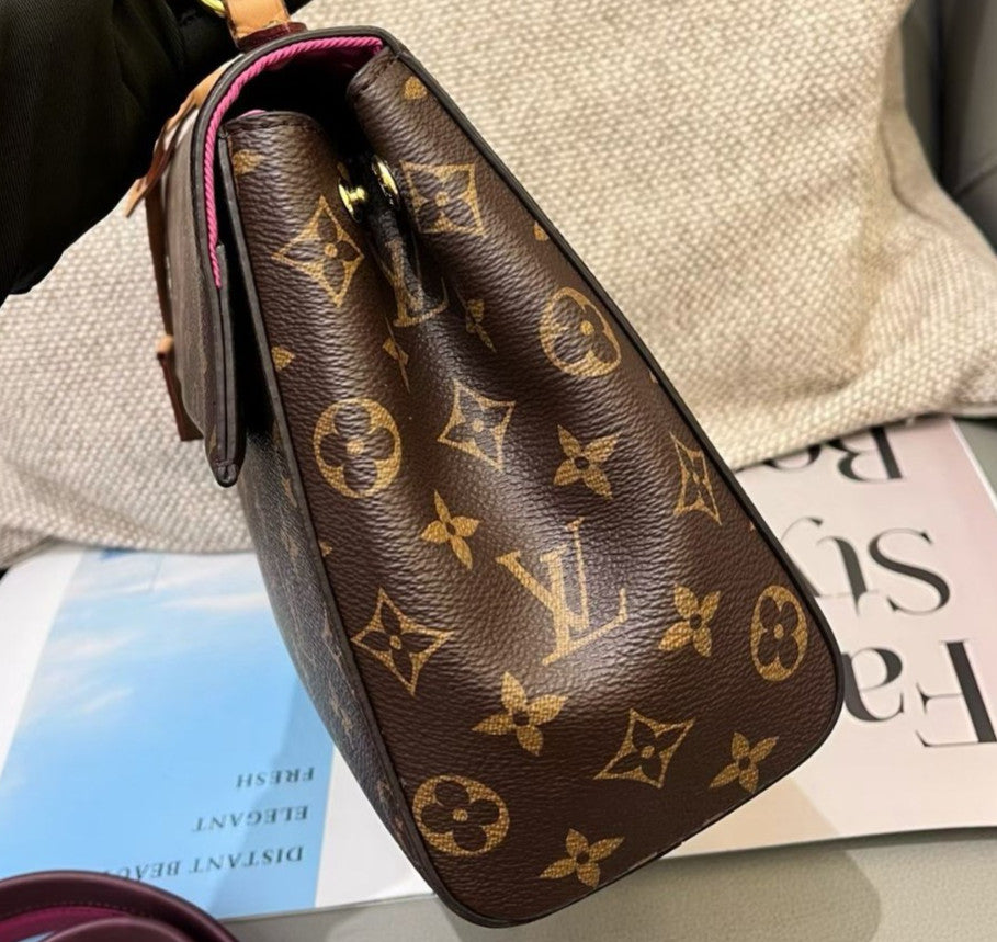 Louis Vuitton Cluny BB Monogram Top Handle Bag Crossbody Brown Red Women Classic