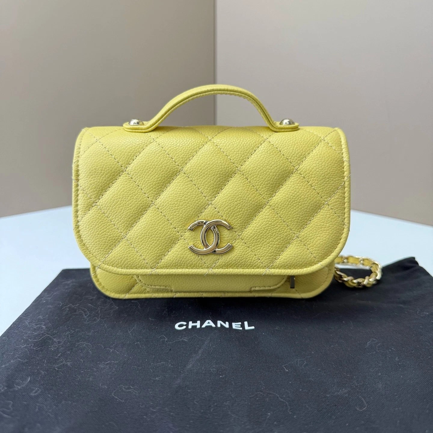 CHANEL Mini Messenger Shoulder Crossbody Bag Yellow For Women