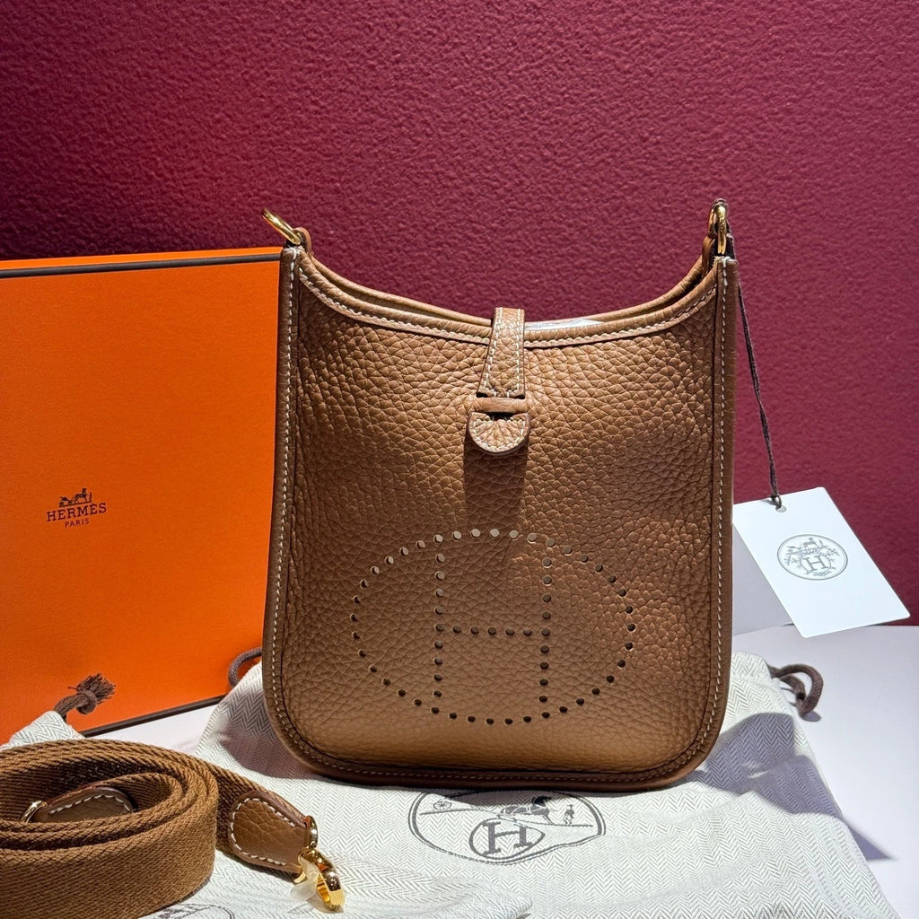 Hermes Evelyne Mini Brown TC Leather Shoulder Crossbody Bag For Women