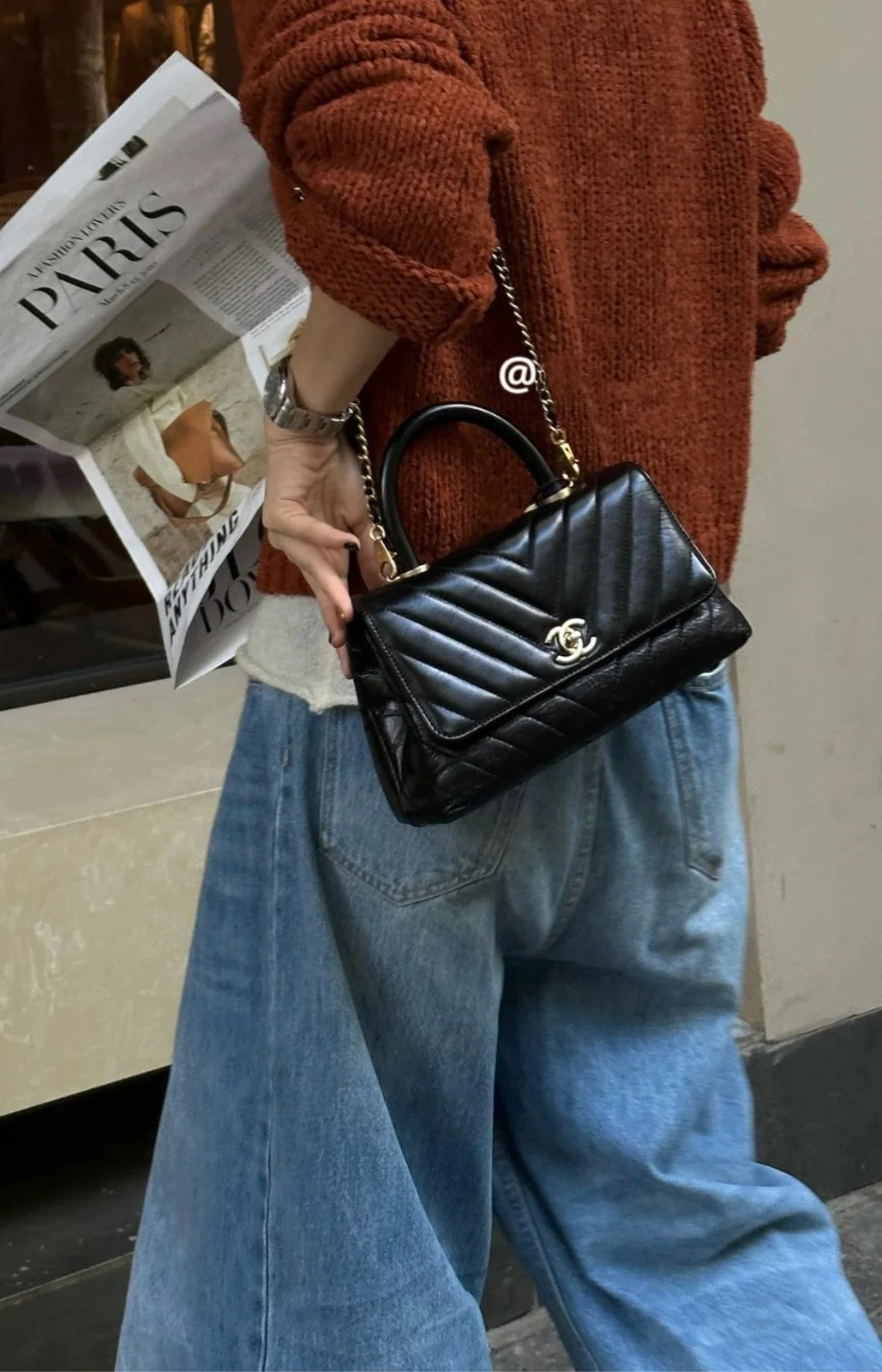 CHANEL Black Gold Coco Handle Small Top Handle Bag For Women