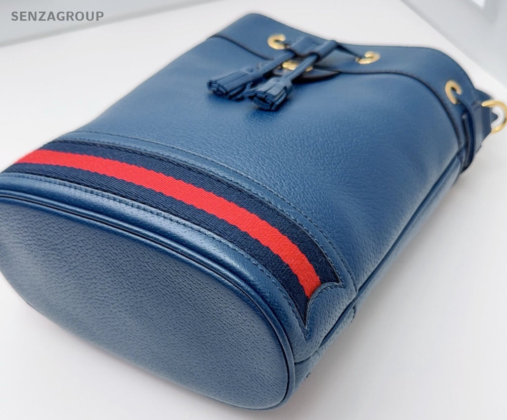 Gucci Ophidia Bucket Top Handle Bag Crossbody Blue Gold Women Classic Fashion
