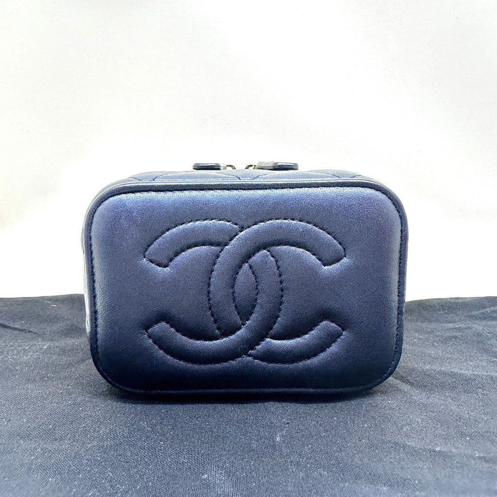 Chanel Vanity Gold Blue Crossbody Top Handle Excellent
