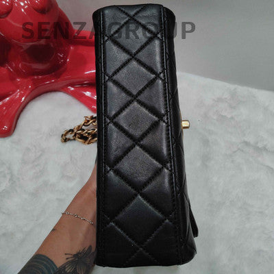 Chanel Classic Flap Quilted Chain Shoulder Bag Black Gold Women's Fashion