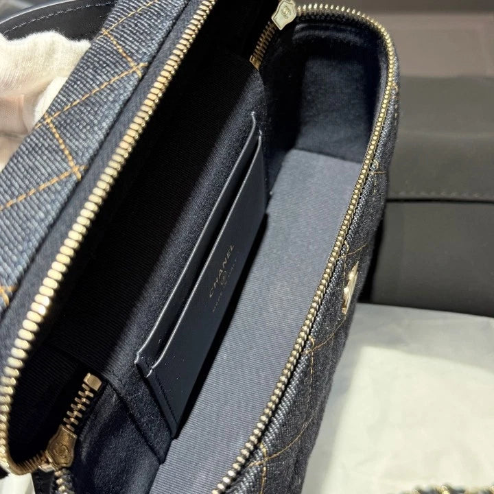 Chanel Denim Vanity Case Dark Blue Top Handle Shoulder Crossbody Bag Women D