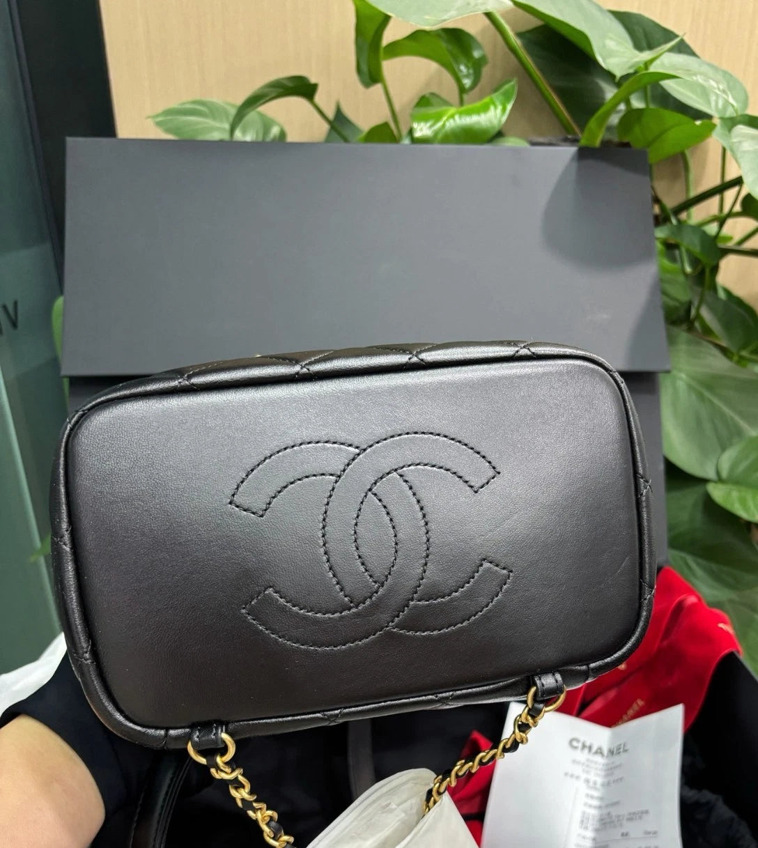 Chanel Lambskin Diamond Chain BackpackGold Hardware Black Women Fashion