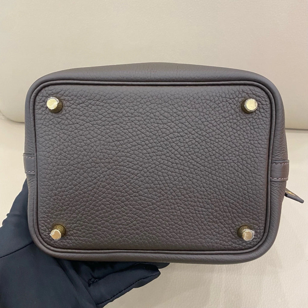 Hermes Picotin18 Brown Leather Gold Hardware Bucket Bag Women